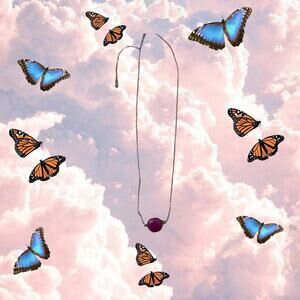 Magenta stone necklace with gold chain